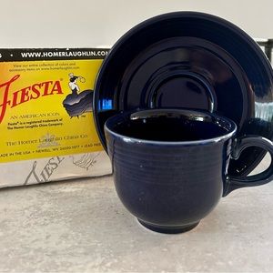 Fiesta Vintage Cobalt Blue Tea Cup & Saucer 2 pc Set
